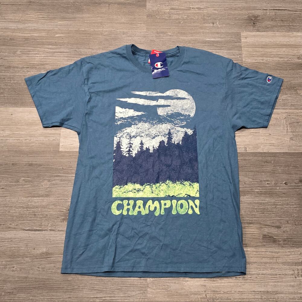 Champion Nifty Turquoise Outdoor Graphic Short Sleeve T Shirt Men's Size Large - Picture 9 of 9
